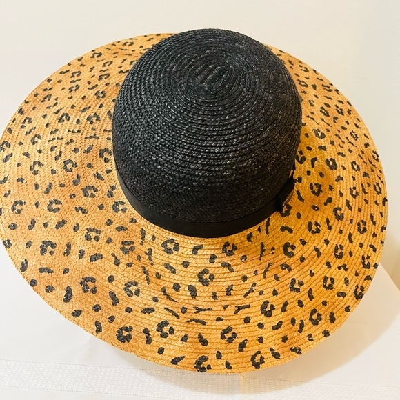 Vintage Liz Claiborne Fashion Summer Straw Hat with Leopard Print - Picture 5 of 7